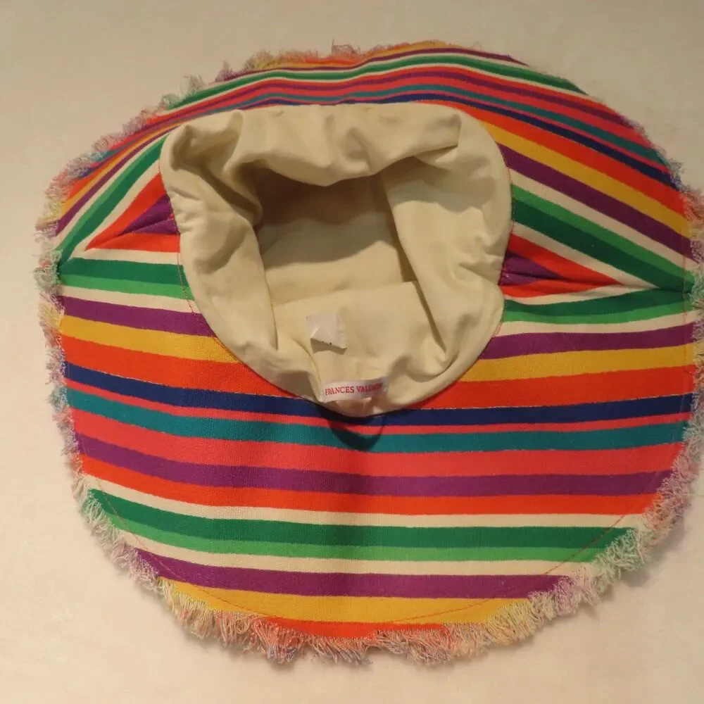 Frances Valentine Sun Hat Womens Multicolored Striped Cotton Fringe Brim